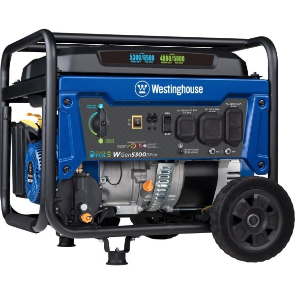 Westinghouse WGen5300DFcv &#8211; 5300 Watt Dual-Fuel Portable Generator w/ RV Outlet &#038; Co Sensor (CARB) 