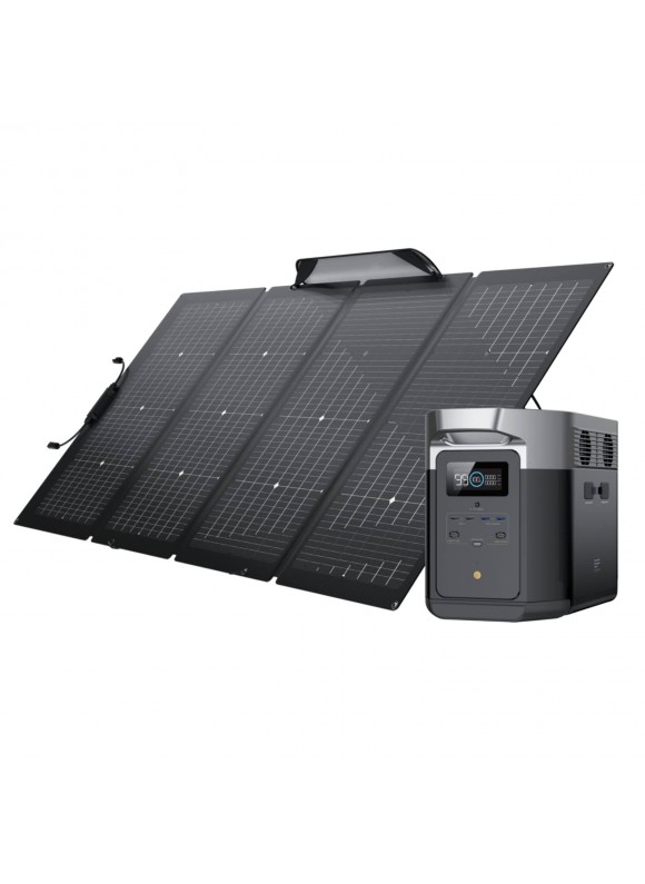 EF EcoFlow Solar Generator Delta Max (2000) 2016Wh with 220W Solar Panel, 6 x 2400W (5000W Surge) AC Outlets, Portable Power Station for Home Backup