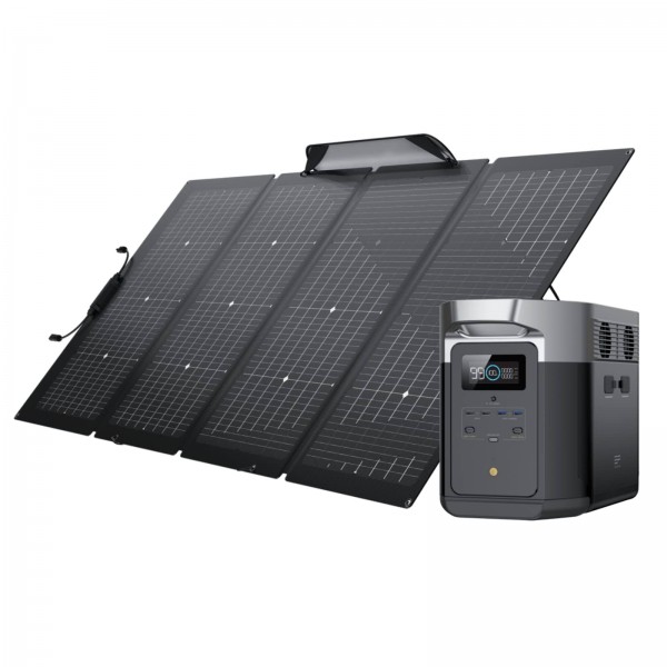 EF EcoFlow Solar Generator Delta Max (2000) 2016Wh with 220W Solar Panel, 6 x 2400W (5000W Surge) AC Outlets, Portable Power Station for Home Backup 