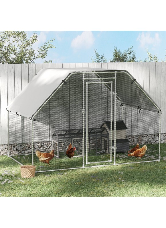 PawHut 6' Metal Chicken Coop Run with Roof, Walk-In Fence, House