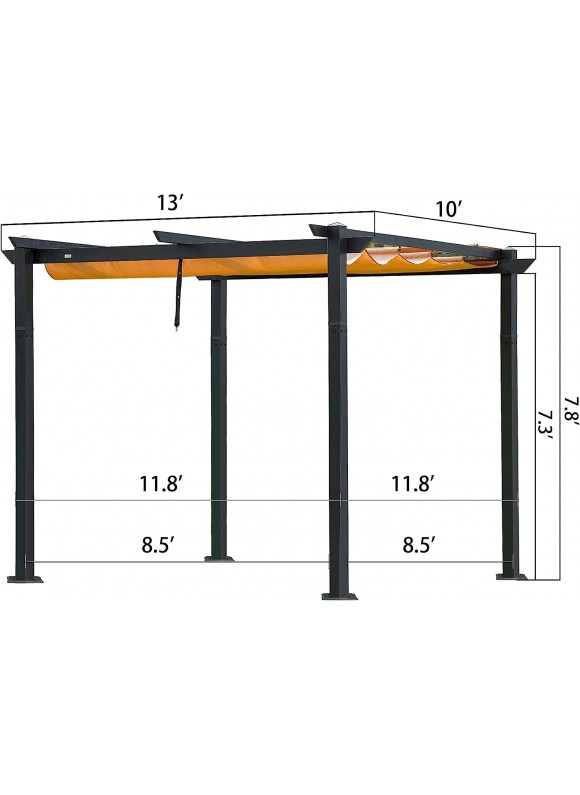 Domi 10x13ft Outdoor Retractable Pergola Against The Wall with Sun Shade Canopy, Gazebos Clearance, Patio Metal Canopy