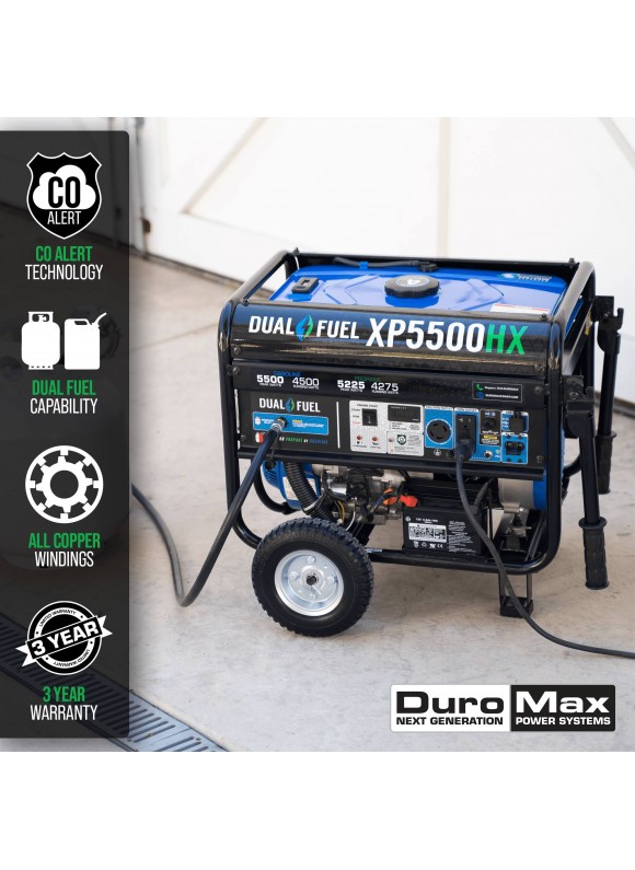 DuroMax XP5500HX 5,500 Watt Portable Dual Fuel GAS Propane Co Alert Generator