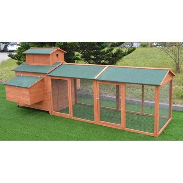 Omitree Wooden Chicken Coop with 6 Nesting Box and Run, 10' ft, Red 