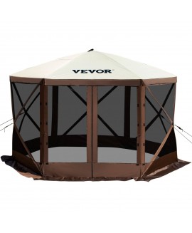 VEVOR Camping Gazebo Screen Tent 12*12FT 6 Sided Pop-Up Canopy Shelter Tent with Mesh Windows Portable Carry Bag Stakes Large Shade Tents for 