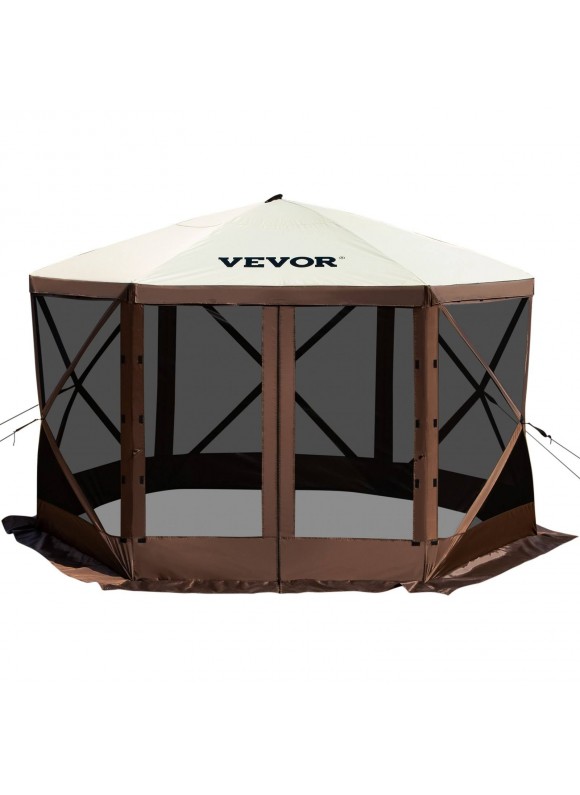VEVOR Camping Gazebo Screen Tent 12*12FT 6 Sided Pop-Up Canopy Shelter Tent with Mesh Windows Portable Carry Bag Stakes Large Shade Tents for
