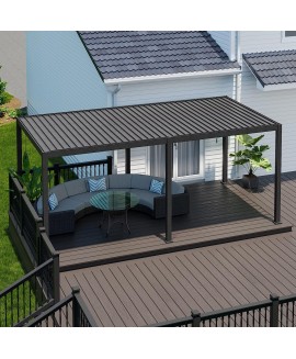 SORARA Louvered Pergola 10' × 20' Aluminum Gazebo with Adjustable Roof for Outdoor Deck Garden Patio (Charcoal Black) 
