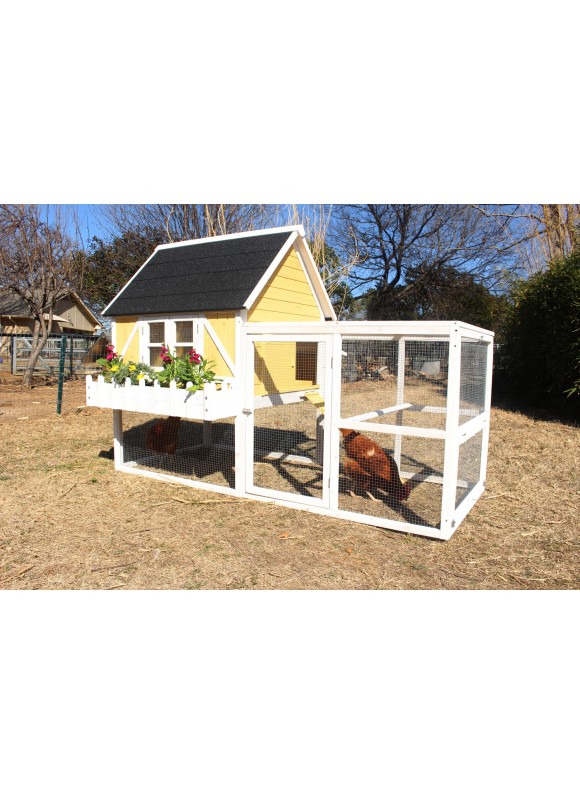 Zylina Yellow Cottage Wood Chicken Coop for Chickens with Plant Box