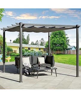 EROMMY 10' x 10' Outdoor Pergola with Retractable Canopy, Aluminum Frame, Patio Metal Shelter with Sun and Rain-Proof Canopy for Patio, Garden, Deck 