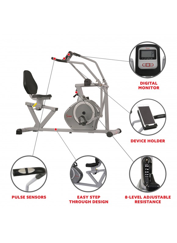 Sunny Health &amp; Fitness Cross Training Magnetic Recumbent Bike