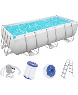 Sogreatshop Above Ground Rectangular Swimming Pool Set (157 x 79 39) Inches, Includes Filter Pump ChemConnect Dispenser &amp; Ladder, Grey, Gray 