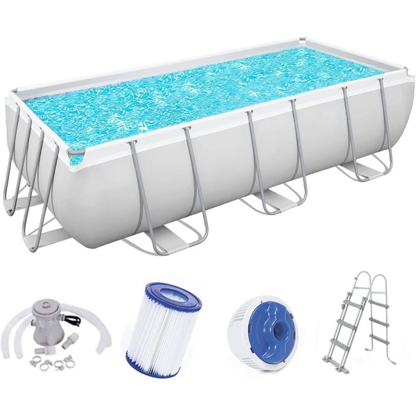 Sogreatshop Above Ground Rectangular Swimming Pool Set (157 x 79 39) Inches, Includes Filter Pump ChemConnect Dispenser &amp; Ladder, Grey, Gray 