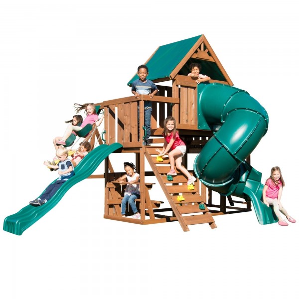 Swing-N-Slide Denali Tower Wooden Swing Set with 5' Turbo Tube Slide 