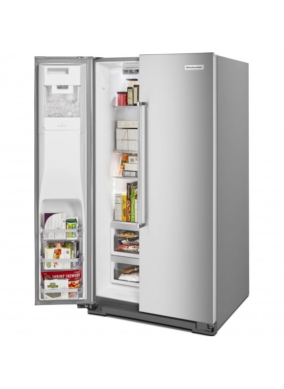 KitchenAid 24.8 Cu. ft. PrintShield Stainless Steel Side-by-Side Refrigerator with Exterior Ice and Water Dispenser - KRSF705HPS