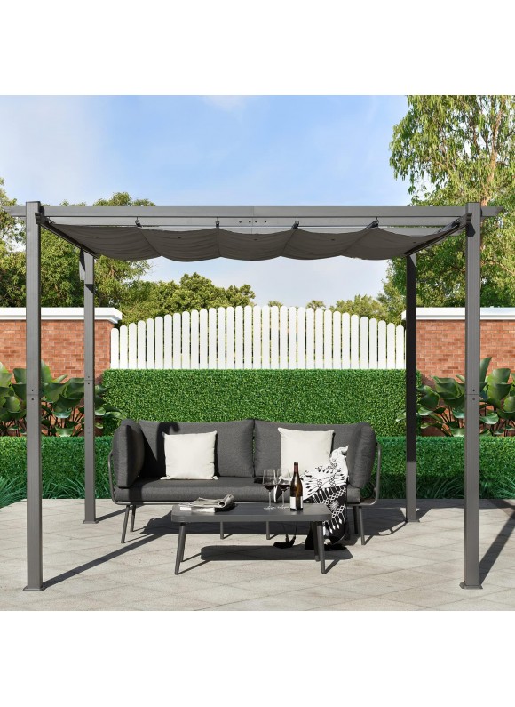 EROMMY 10' x 10' Outdoor Pergola with Retractable Canopy, Aluminum Frame, Patio Metal Shelter with Sun and Rain-Proof Canopy for Patio, Garden, Deck
