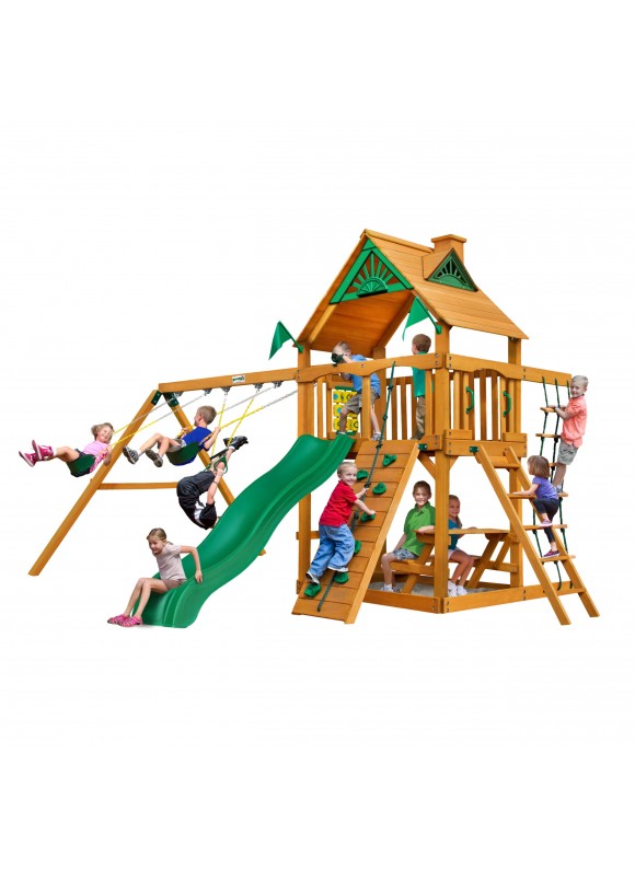 Gorilla Playsets Chateau Swing Set with Amber Posts and Deluxe Green Vinyl Canopy
