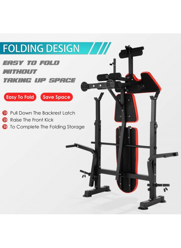 OppsDecor 600lbs 6 in 1 Olympic Weight Bench Set with Rack Leg Developer Preacher Curl