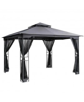 12 ft. W x 10 ft. D Gray Double Roof Patio Gazebo with Mosquito Net 