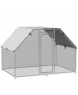 PawHut 6' Metal Chicken Coop Run with Roof, Walk-In Fence, House 