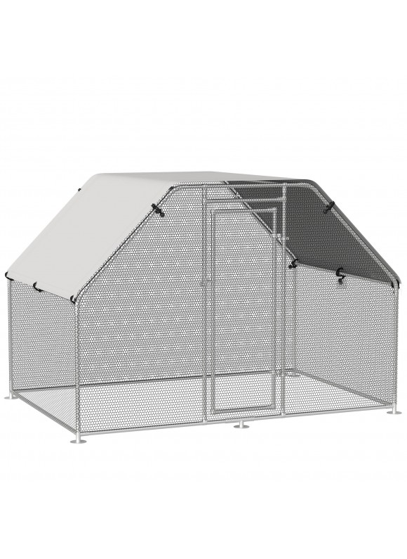 PawHut 6' Metal Chicken Coop Run with Roof, Walk-In Fence, House
