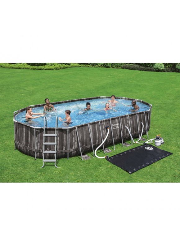 Power Steel 22’ x 12’ x 48’’ Above Ground Oval Pool Set w/Ladder, Cover, Filter Pump, Replacement Cartridge, Repair Patch