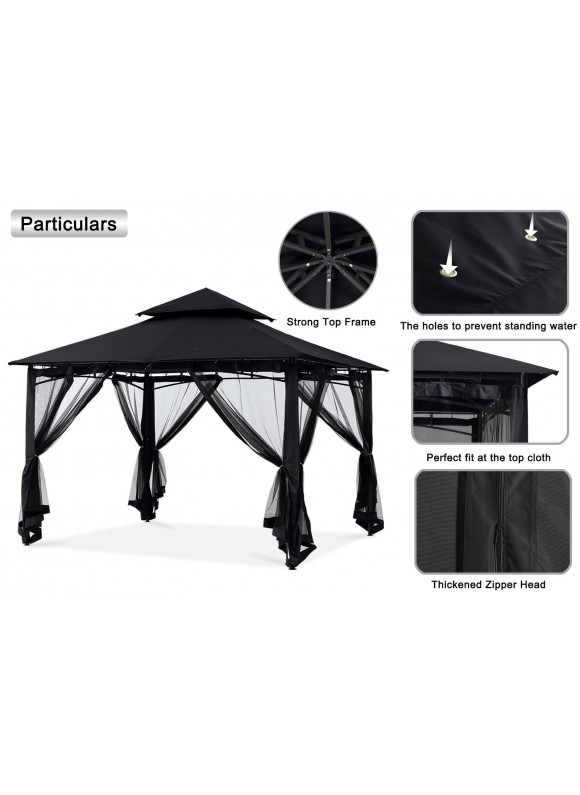 MasterCanopy Outdoor Garden Gazebo for Patios with Stable Steel Frame and Netting Walls (8x8,Black)
