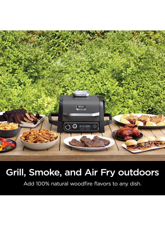 Ninja OG751BRN Woodfire Pro Outdoor Grill &amp; Smoker with Built-In Thermometer, 7-in-1 Master Grill, BBQ, Portable,Electric,