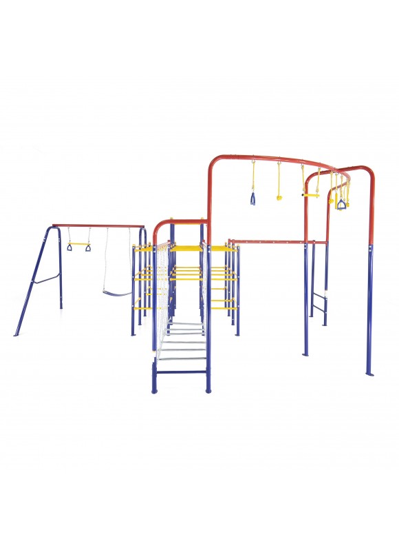 ActivPlay Modular Jungle Gym with Swing Set, Monkey Bars, Hanging Bridge, and Hanging Jungle Line Kit