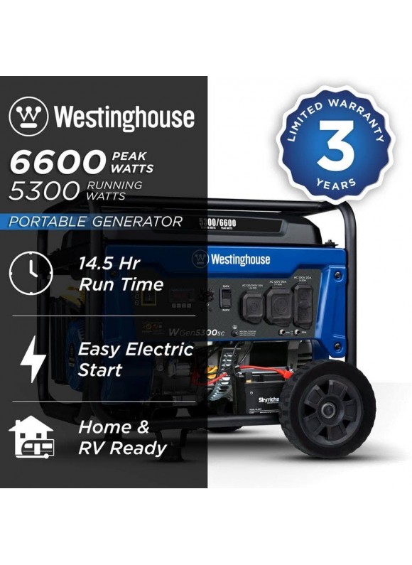 Westinghouse WGen5300sc &#8211; 5300 Watt Electric Start Portable Generator w/ Co Sensor (CARB)