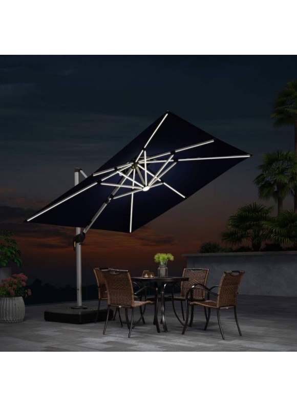 Purple Leaf 11 Feet Solar Powered LED Square Cantilever Patio Umbrella
