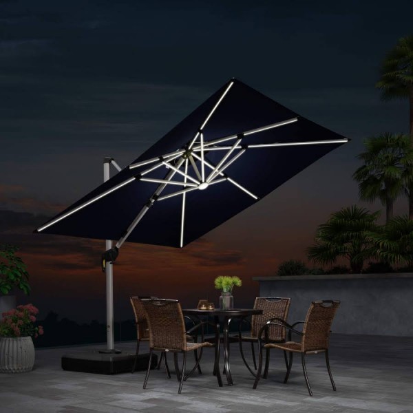 Purple Leaf 11 Feet Solar Powered LED Square Cantilever Patio Umbrella 