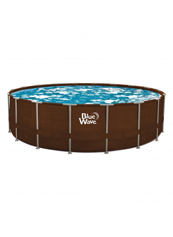 Blue Wave Mocha Wicker 18-ft Round 52-in Deep Frame Swimming Pool Package with Cover