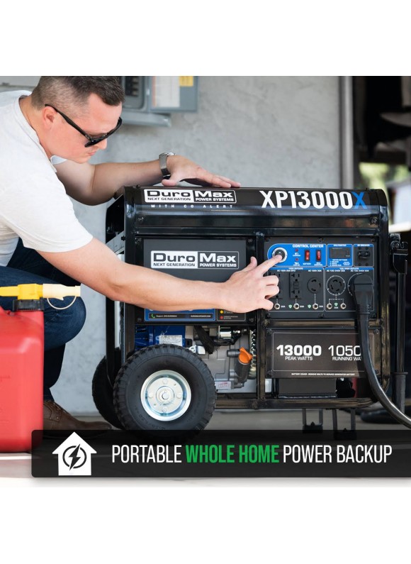 DuroMax 13,000/10,500-Watt 500cc Push Button Start Gasoline Portable Home Power Backup Generator Transfer Switch Ready, Co Alert