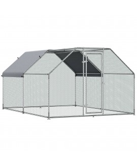 PawHut 12' Metal Chicken Coop Run with Roof, Walk-In Chicken Coop Fence, Chicken House Chicken Cage Outdoor Chicken Pen Hen House 