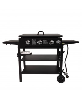 Griller's Choice Outdoor Griddle Grill Propane Flat Top - Hood Included, 4 Shelves and Large Flat Top 