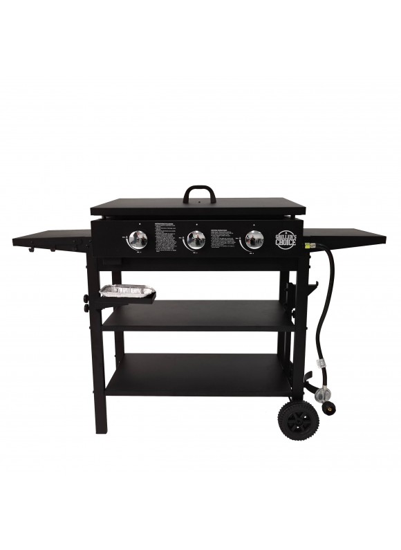 Griller's Choice Outdoor Griddle Grill Propane Flat Top - Hood Included, 4 Shelves and Large Flat Top