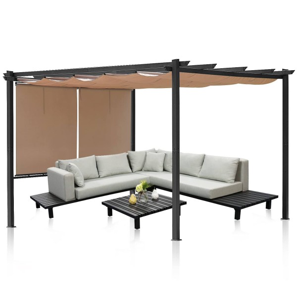 Aoodor 12 x 12 Foot Outdoor Retractable Awning Outdoor Canopy 2-Piece Terrace Awning - Brown, Size: 12' x 12' 