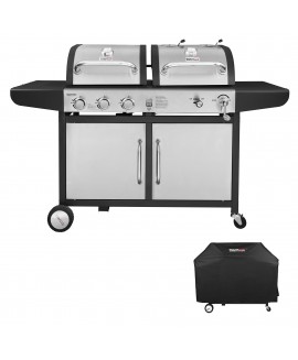 Royal Gourmet ZH3002SC 3-Burner 25,500-BTU Dual Fuel Propane and Charcoal Combo with Protected Grill Cover, Silver 