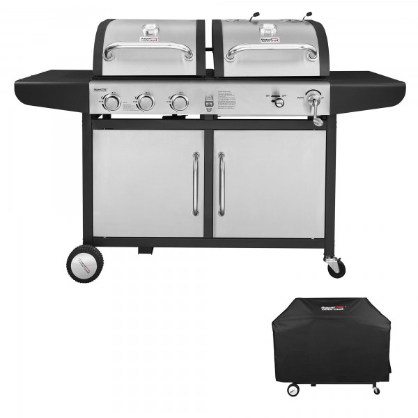 Royal Gourmet ZH3002SC 3-Burner 25,500-BTU Dual Fuel Propane and Charcoal Combo with Protected Grill Cover, Silver 