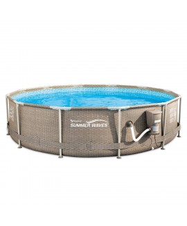 Summer Waves 12ft x 30in Round Frame Above Ground Swimming Pool Set, Beige 