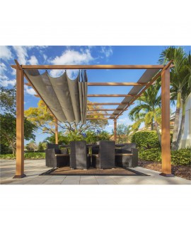 Paragon Outdoor Florence Aluminum Pergola 11x11 - Convertible Canopy, Canadian Cedar / Sand 