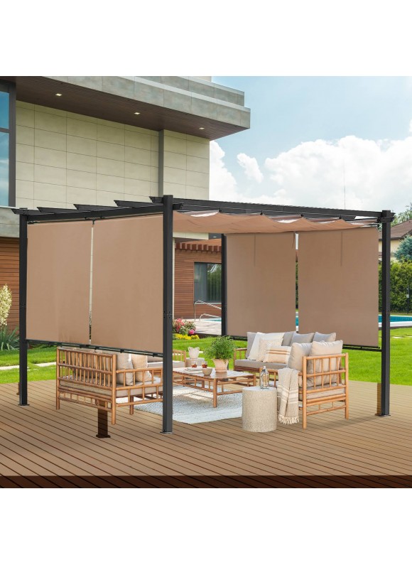 Aoodor 12 x 12 Foot Outdoor Retractable Awning Outdoor Canopy 2-Piece Terrace Awning - Brown, Size: 12' x 12'