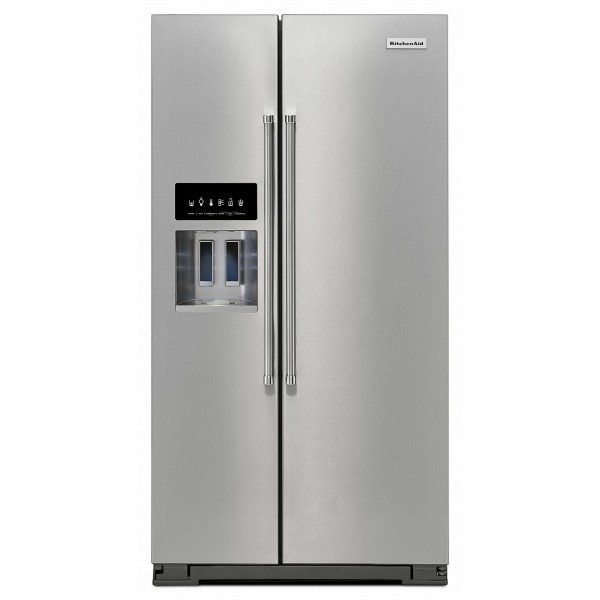 KitchenAid 24.8 Cu. ft. PrintShield Stainless Steel Side-by-Side Refrigerator with Exterior Ice and Water Dispenser - KRSF705HPS 