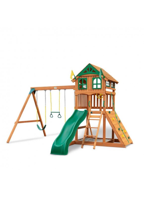 Outing Swing Set Green Wood Roof with Treehouse Kit
