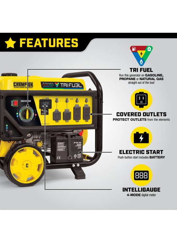Champion 8000-Watt Tri-Fuel Portable Natural GAS Generator with Co Shield and Electric Start 100416