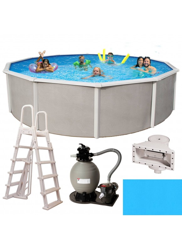 Blue Wave Belize 15-Feet Round 52-Inch Deep 6-Inch Top Rail Metal Wall Swimming Pool Package
