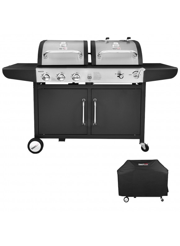 Royal Gourmet ZH3002C 3-Burner 25,500-BTU Dual Fuel Cabinet GAS and Charcoal Grill Combo with Cover