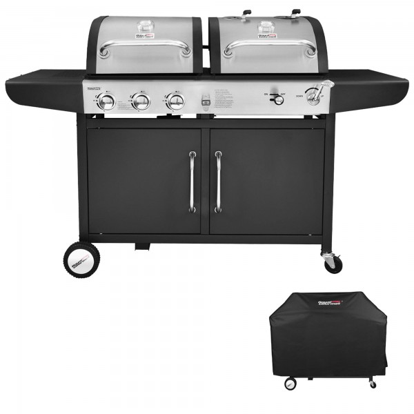 Royal Gourmet ZH3002C 3-Burner 25,500-BTU Dual Fuel Cabinet GAS and Charcoal Grill Combo with Cover 