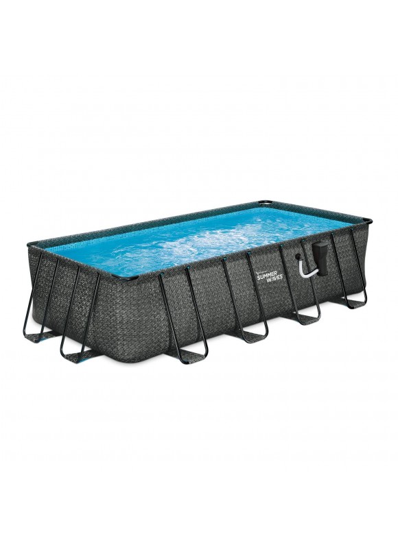Summer Waves 18 Foot x 9 Foot x 52 Inch Above Ground Herringbone Outdoor Rectangle Frame Swimming Pool Set with Filter Pump, Pool Cover