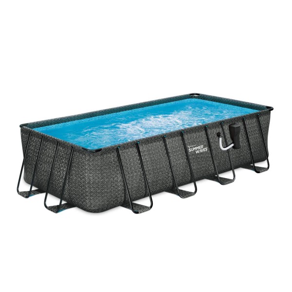 Summer Waves 18 Foot x 9 Foot x 52 Inch Above Ground Herringbone Outdoor Rectangle Frame Swimming Pool Set with Filter Pump, Pool Cover 