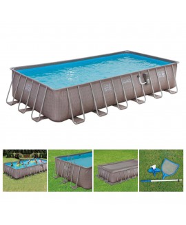 Summer Waves 24ft x 12ft x 52in Above Ground Rectangle Frame Pool Set Brown 